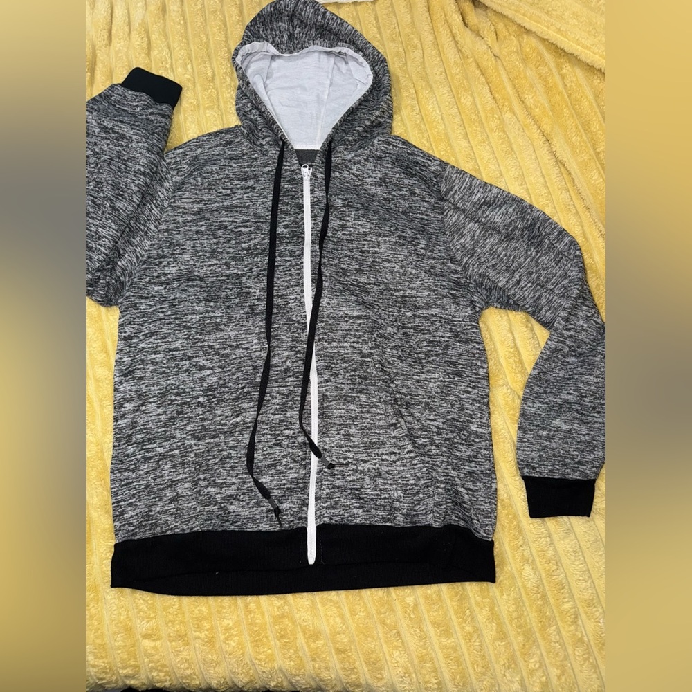 Heather Gray and Black Men's Hoodie Jacket full zip Brooklyn Express size XL